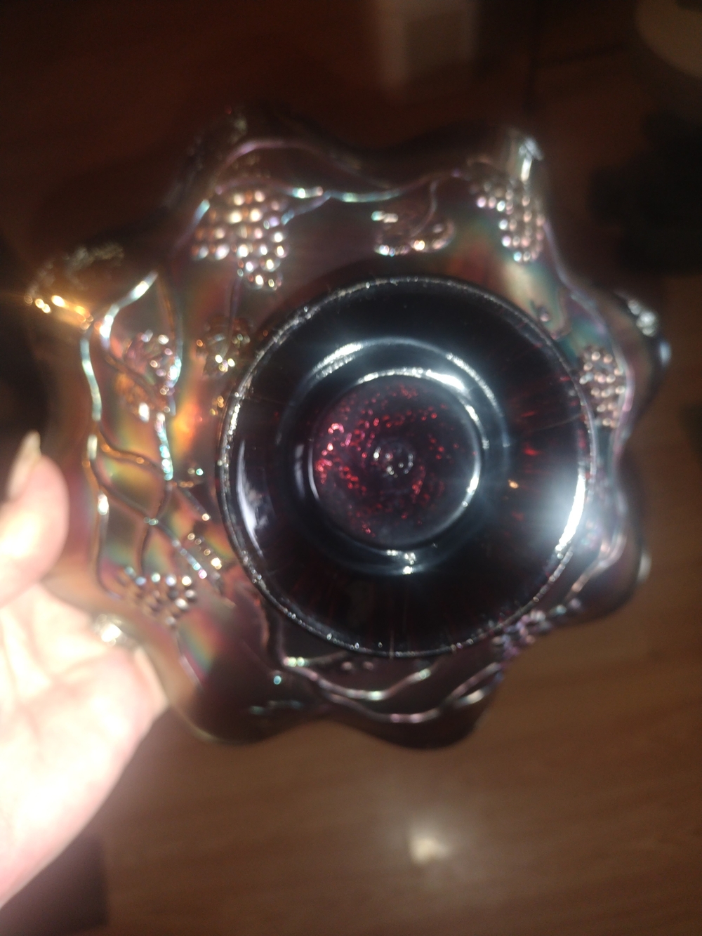 Iridescent Carnival Glass Decorative Bowl - Gold-Purple - Picture 2 of 2